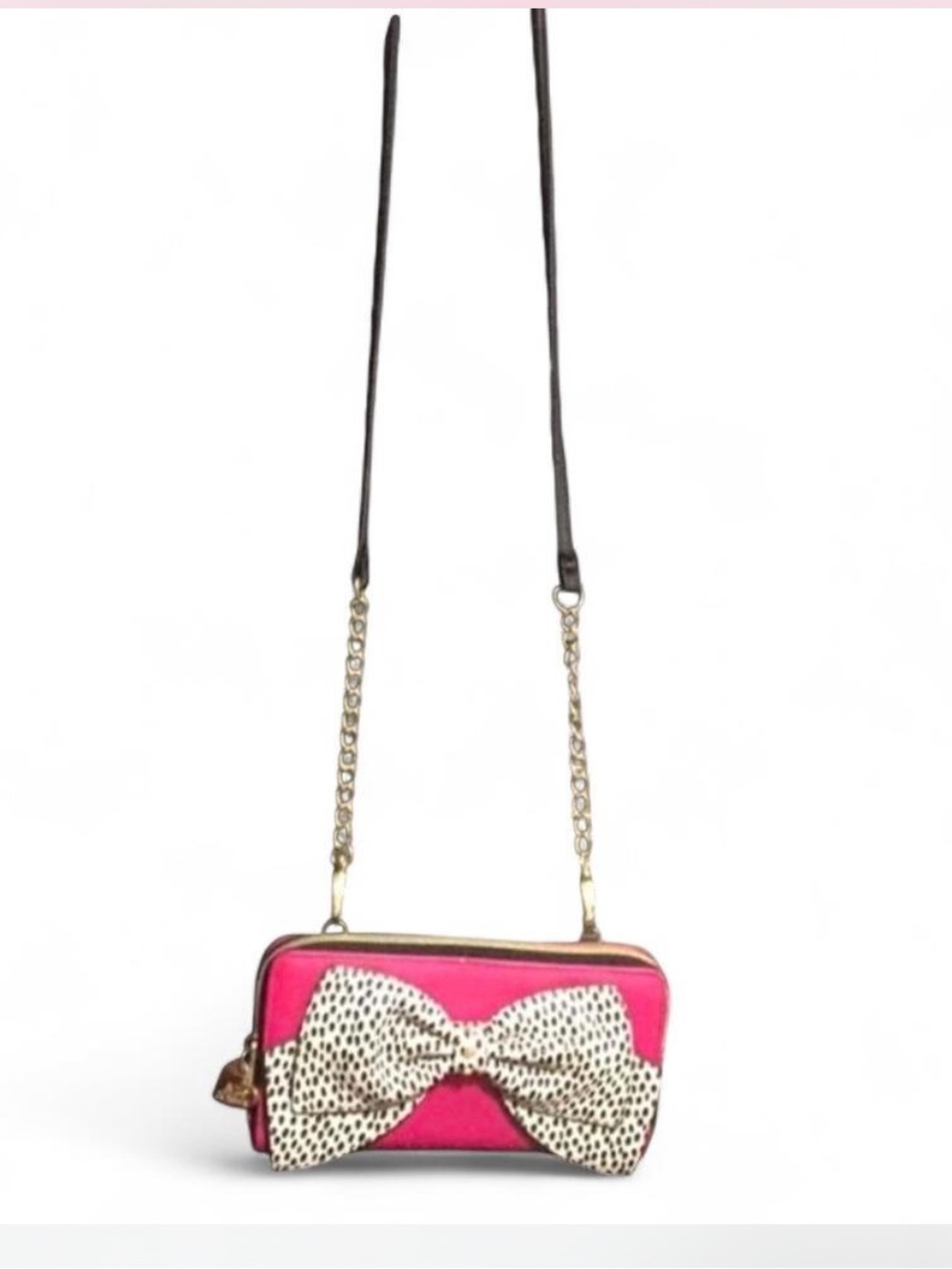 Betsey Johnson hot pink polka dot bow purse